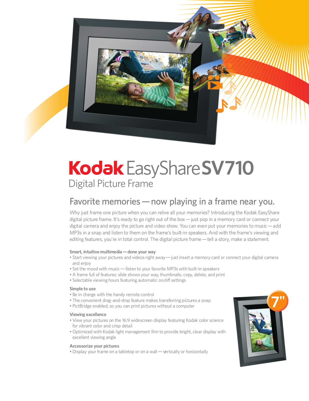Download free pdf for Kodak EasyShare SV710 Digital Photo Frame manual